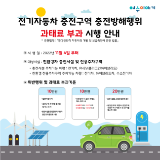 전기자동차 충전구역 충전방해행위 과태료 부과 시행 안내