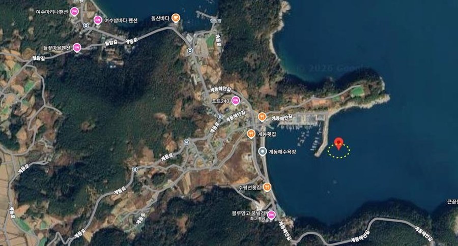돌산 계동항 바깥 방파제 낚시어선 사고 위험 구역 표시 지도