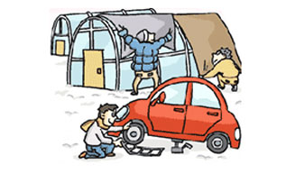 자동차 바퀴 스노우체인 씌우기