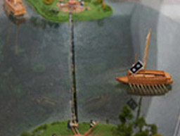 전시되어있는 철쇄방비시설 모형