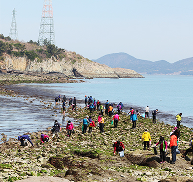 중도와 시루섬을 잇는 백사장이있는 양면해수욕장 전경