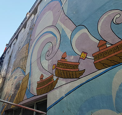 조그마한 배들이 있는 그림