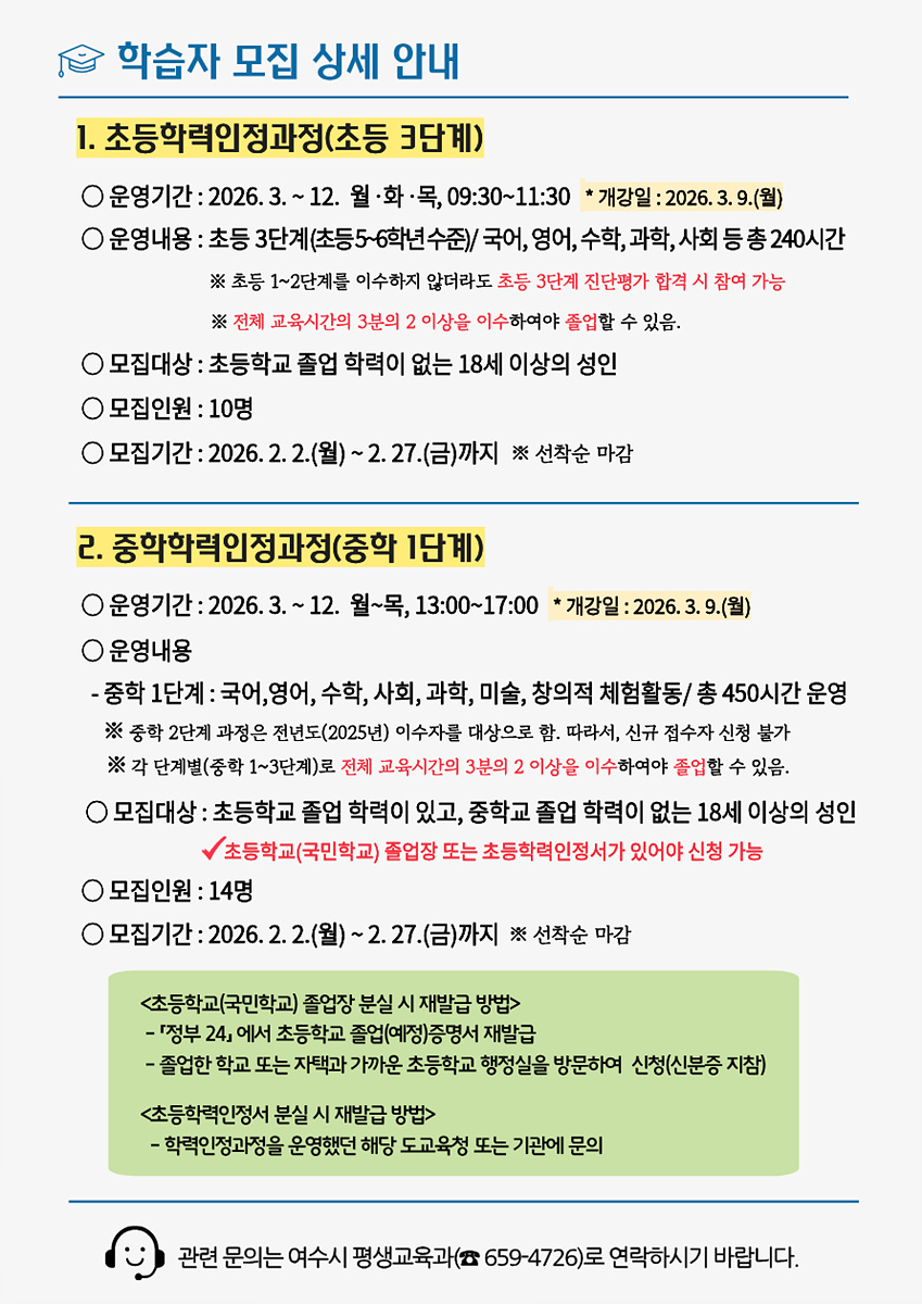 6-2 여수시, ‘학교의 문’ 초·중학 학력인정과정 학습자 모집.jpg