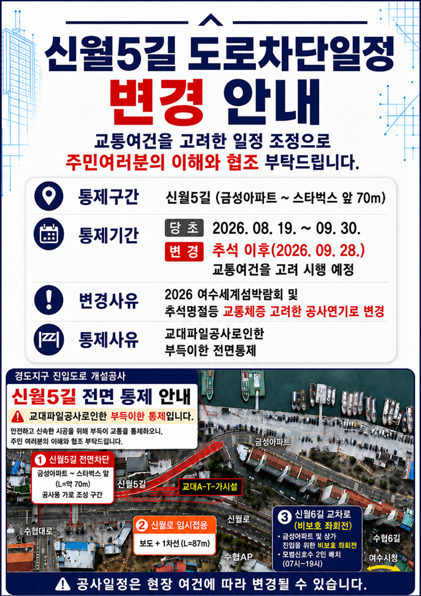 3-1 여수시, 경도지구 진입도로 공사 신월5길 전면 통제 연기.jpg